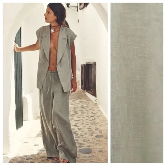NWT ZARA Green Linen Tie Belt Vest Waistcoat M - Picture 4 of 14